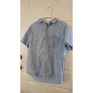 J Crew Mercantile Blue & White Striped Button Down Short Sleeve Shirt XL